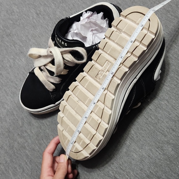Vintage Y2K SKECHERS Chunky Puffy Platform Lug Sole Black Canvas Sneakers Shoes - Picture 12 of 17